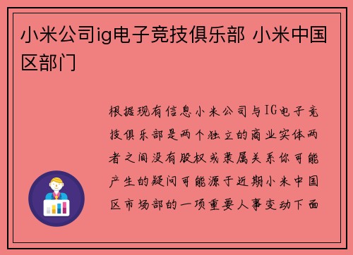 小米公司ig电子竞技俱乐部 小米中国区部门